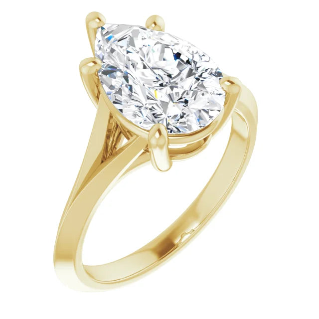 3 CT 5-Prong Pear shape certified lab Grown Engagement Ring for women in yellow gold