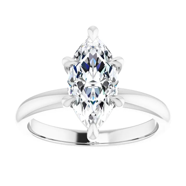 2 CT 6 Prong Solitaire Marquise Cut Diamond Engagement Ring for Women on white gold showing center stone