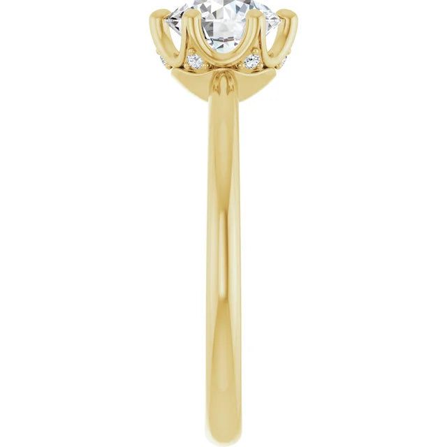 1 CT 6-Prong Round diamond solitaire engagement Ring showing under gallery from the side