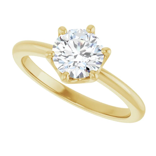 Sideway Picture for 1 CT 6-Prong Round diamond solitaire engagement Ring in Yellow Gold