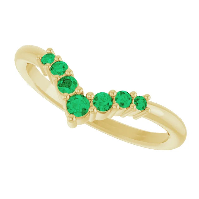 7-Stone Natural Emerald Graduated V Ring showing all stones