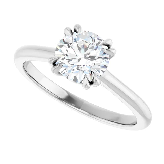 8 Prongs Lab Grown Diamond engagement Ring on White Gold Showing Center Stone