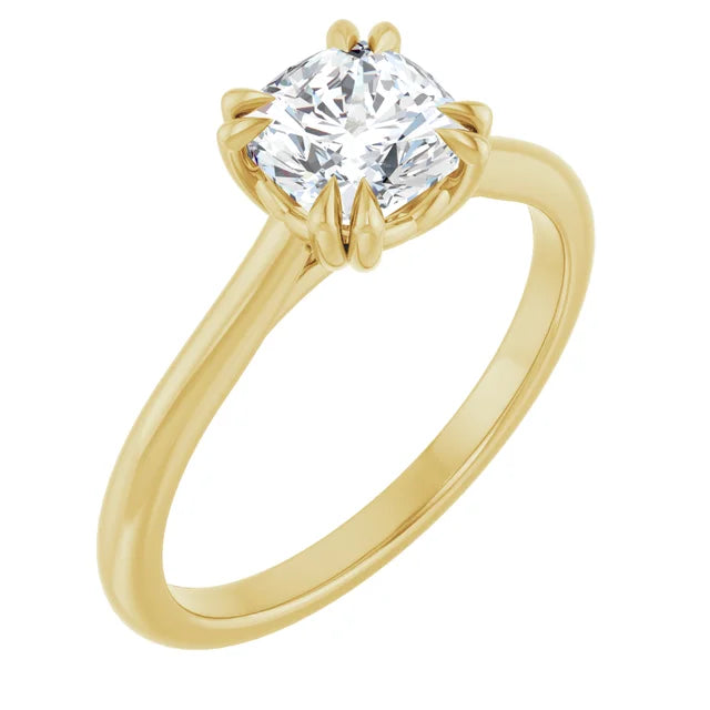 1 CT 8 Prong Cushion Cut Diamond Engagement Ring for women on yellow gold sideway picture