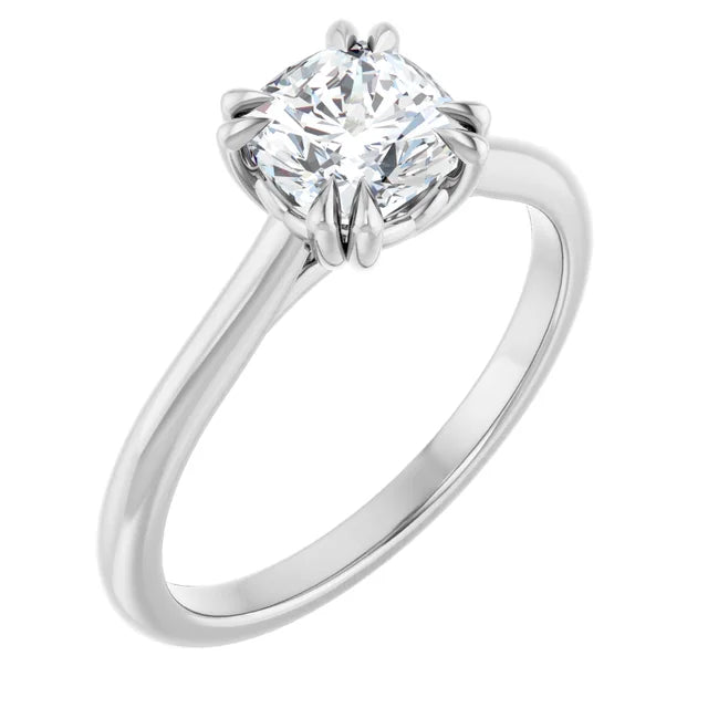 1 CT 8 Prong Cushion Cut Diamond Engagement Ring for women on white gold sideway picture showing center stone