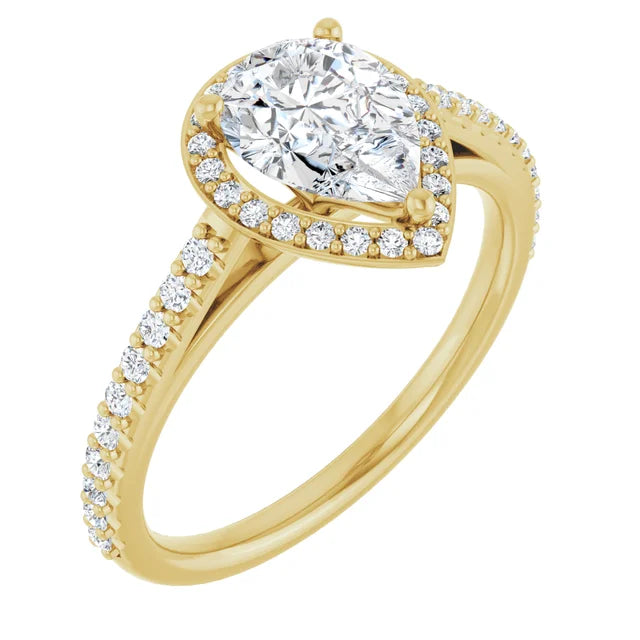 Charming Halo Style Pear Shape Lab-Grown Diamond Engagement Ring (1+ CT & 2+ CT)