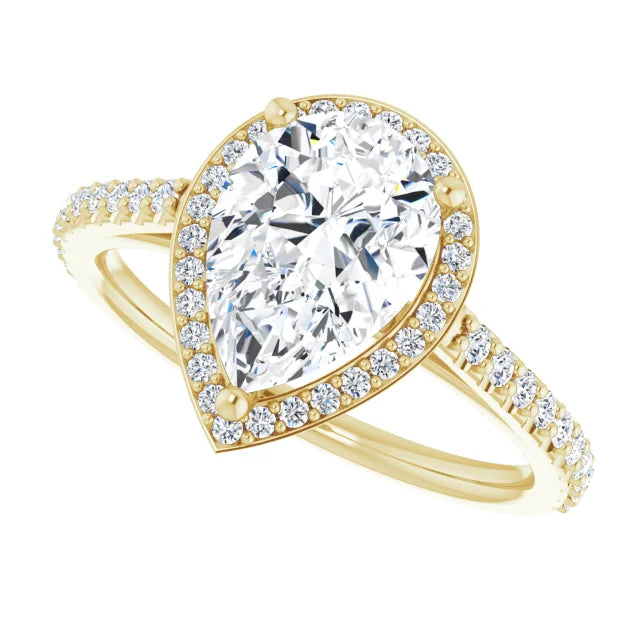 2 CT Halo Style Pear Shape Diamond Engagement Ring for women yellow gold sideway picture