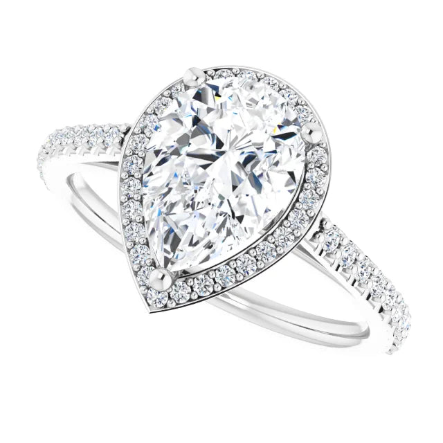 2 CT Halo Style Pear Shape Diamond Engagement Ring for women sideway picture