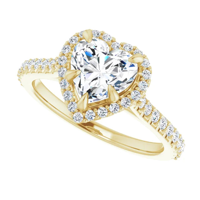1 CT Accented Shank Heart Diamond Engagement Ring for Women yellow gold side way picture showing center stone