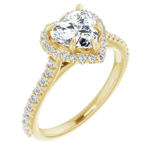1 CT Accented Shank Heart Diamond Engagement Ring for Women yellow gold sideway picture