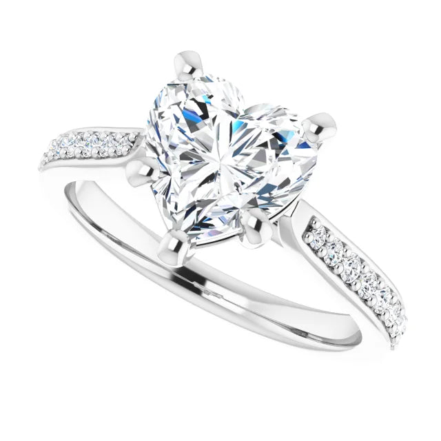 2 CT Accented Shank Heart Diamond Engagement Ring for Women white gold sideway picture