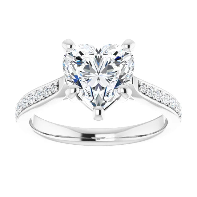 2 CT Accented Shank Heart Diamond Engagement Ring for Women white gold