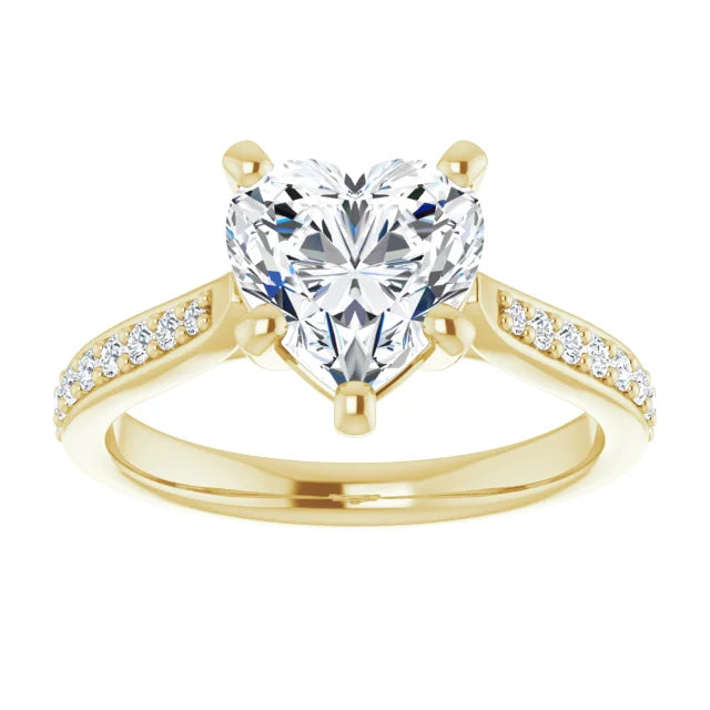 2 CT Accented Shank Heart Diamond Engagement Ring for Women yellow gold