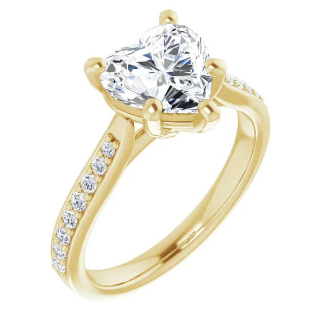 2 CT Accented Shank Heart Diamond Engagement Ring for Women yellow gold sideway picture