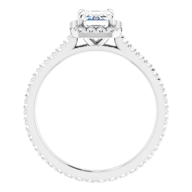 Emerald Cut Diamond Engagement Ring on white gold showing under gallery