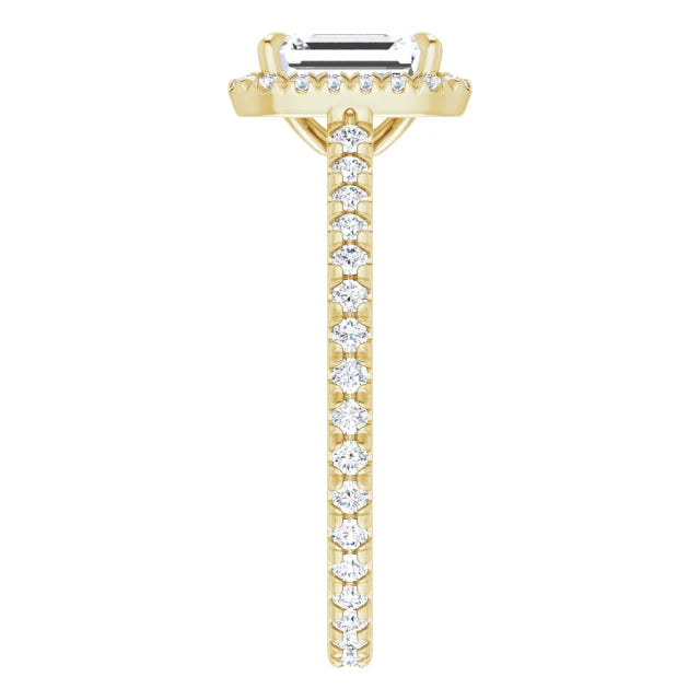 Emerald Cut Diamond Engagement Ring on yellow gold showing diamond on shank