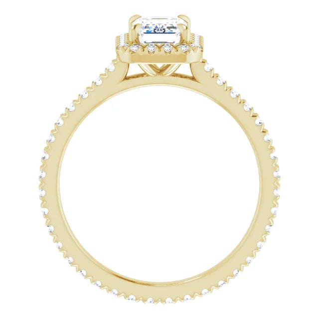 Emerald Cut Diamond Engagement Ring on Yellow gold showing under gallery
