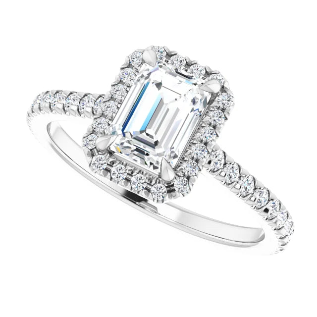 Emerald Cut Diamond Engagement Ring on white gold sideway picture