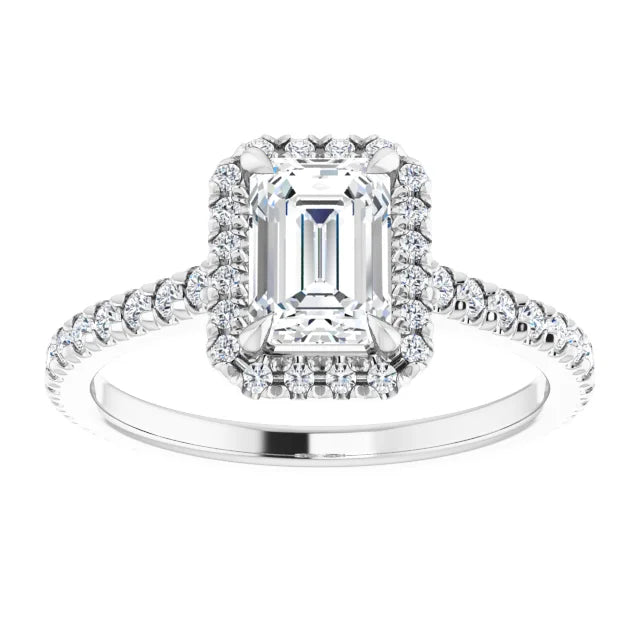 Emerald Cut Diamond Engagement Ring on White gold showing shank and center stone