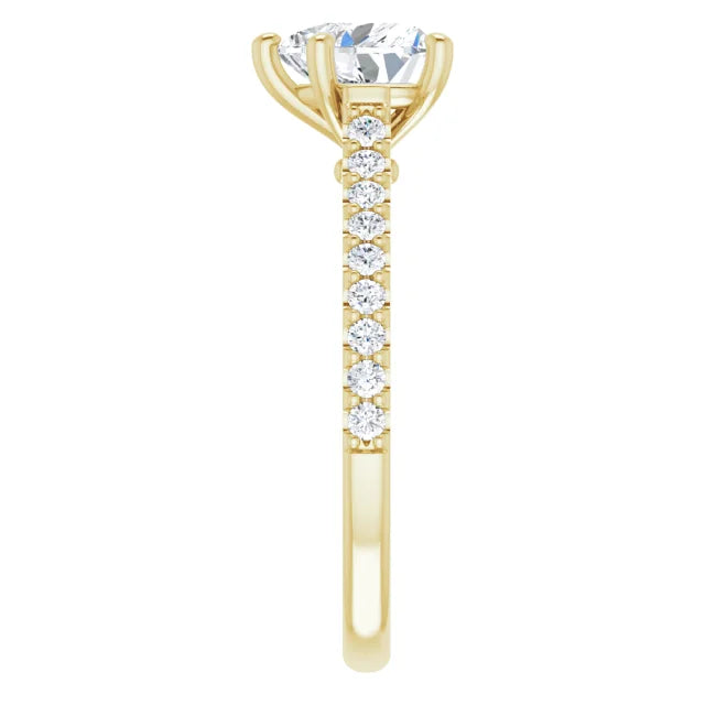 1 CT Accented Shank Heart Diamond Engagement Ring for Women yellow gold showing diamond setting on shank