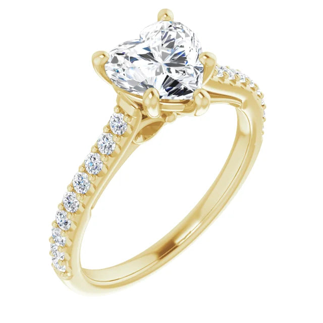 1 CT Accented Shank Heart Diamond Engagement Ring for Women yellow gold sideway picture