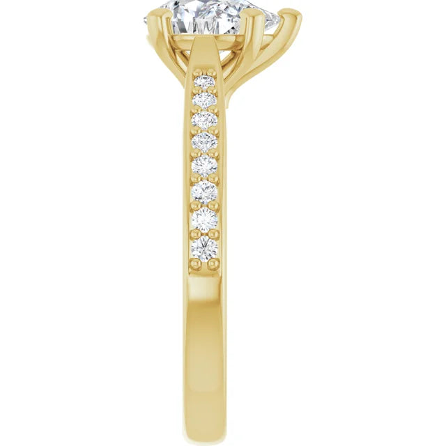 1 CT accented Shank pear shape diamond engagement Ring for women yellow gold showing diamond on shank