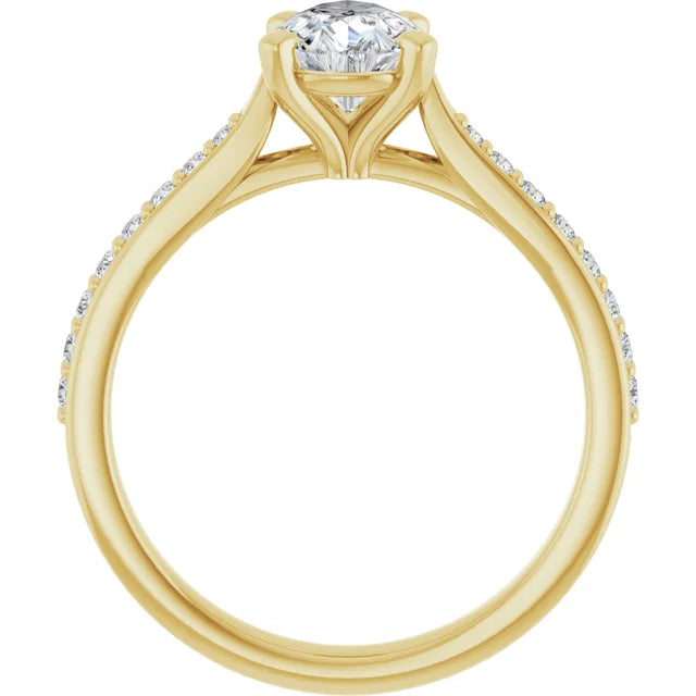 1 CT accented Shank pear shape diamond engagement Ring for women yellow gold showing under gallery
