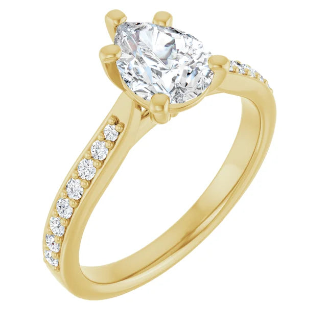 Sideway picture for accented Shank pear shape diamond engagement Ring for women 1 CT yellow gold
