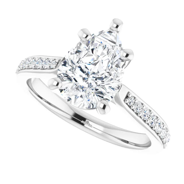 2 CT accented Shank pear shape diamond engagement Ring for women sideway picture showing accented shank and center stone