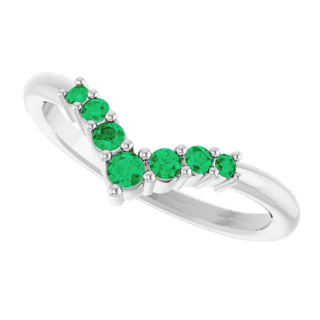 Charming 7-Stone Natural Emerald Graduated V Ring