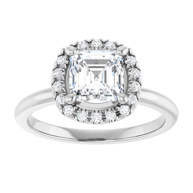 1 CT Halo Style asscher diamond engagement Ring for Women white gold showing center stone