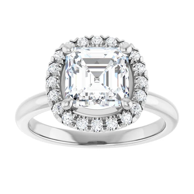 2 CT Halo Style asscher diamond engagement Ring for Women white gold showing center stone
