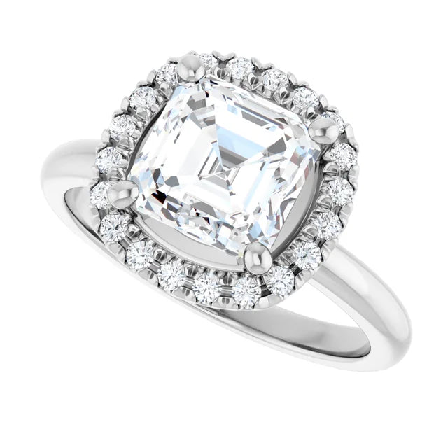 2 CT Halo Style asscher diamond engagement Ring for Women white gold sideway picture