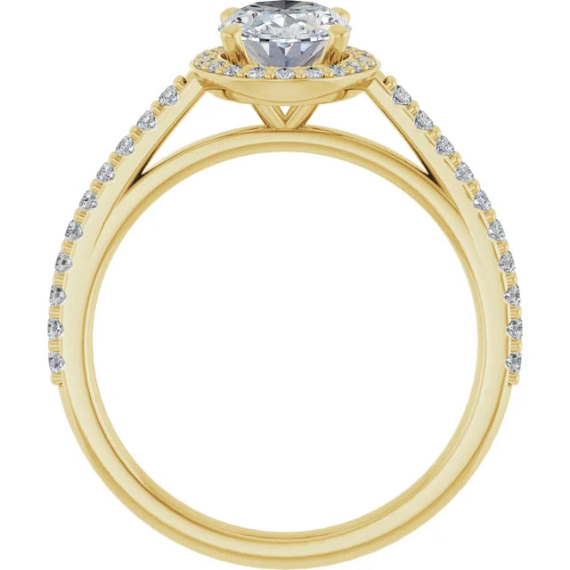 Halo Style Oval Shape solitaire Diamond Engagement Ring on Yellow Gold showing under gallery