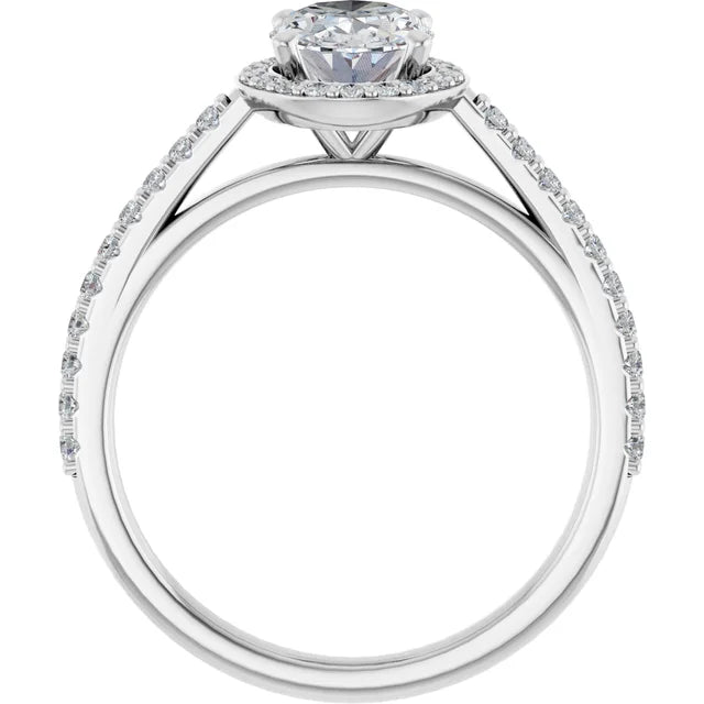 Halo Style Oval Shape solitaire Diamond Engagement Ring on white gold showing under gallery