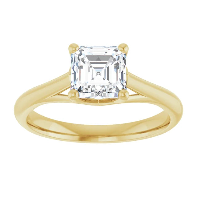 1 CT Asscher Cut Solitaire Diamond Engagement Ring for Women on yellow gold showing center stone