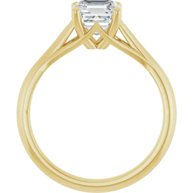 Asscher Cut Solitaire Diamond Engagement Ring for Women yellow gold showing under gallery