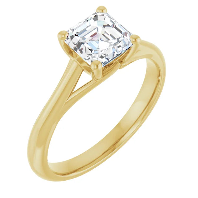 1 CT Asscher Cut Solitaire Diamond Engagement Ring for Women sideway picture showing center stone