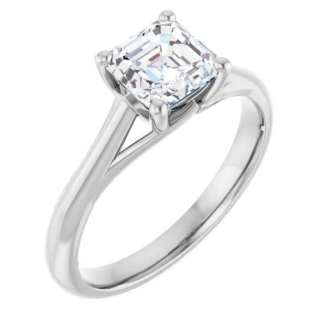 1 CT Asscher Cut Solitaire Diamond Engagement Ring for Women white gold sideway picture showing center stone