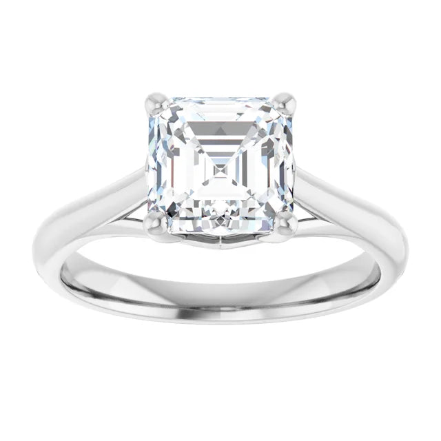 2 CT Asscher Cut Solitaire Diamond Engagement Ring for Women on white gold showing center stone