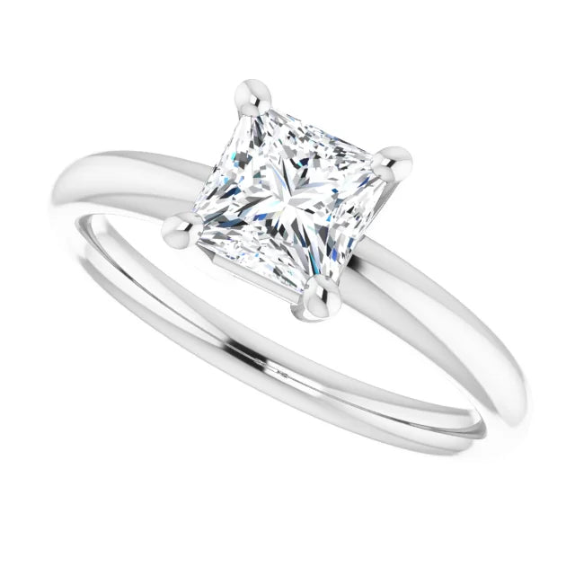1 CT Princess Cut Lab Grown Diamond Engagement Ring on White gold sideway picture