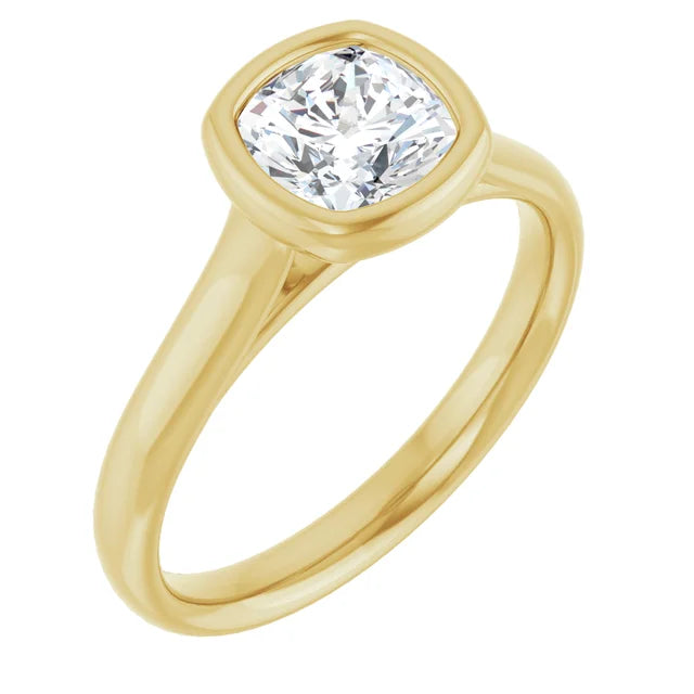 1 CT Bezel set Cushion Cut Diamond Solitaire Engagement Ring for women showing the center stone from the side