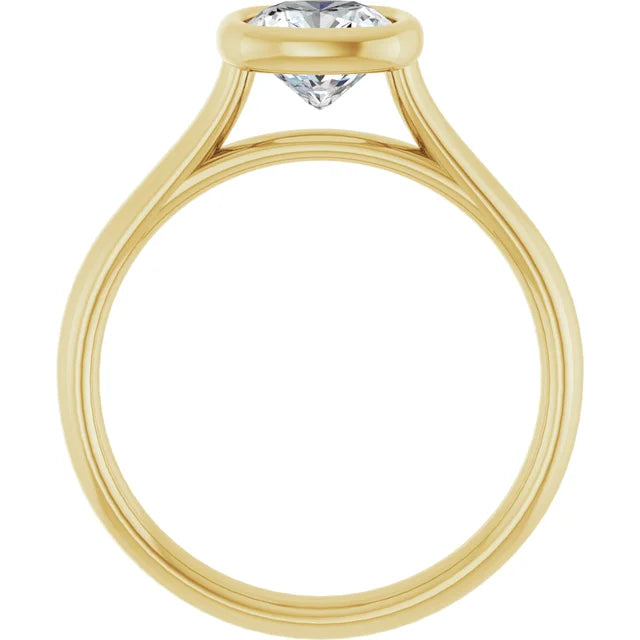 1 CT Bezel set Cushion Cut Diamond Solitaire Engagement Ring for women on yellow gold showing under gallery