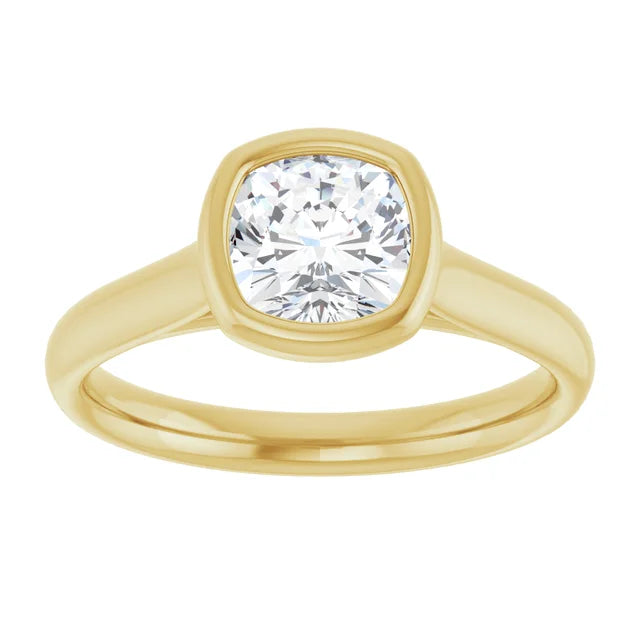 1 CT Bezel set Cushion Cut Diamond Solitaire Engagement Ring for women on yellow gold