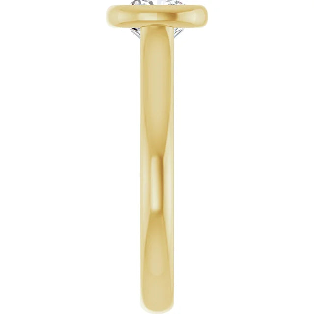 1 CT Bezel set Cushion Cut Diamond Solitaire Engagement Ring for women on yellow gold showing shank