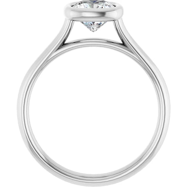 1 CT Bezel set Cushion Cut Diamond Solitaire Engagement Ring for women on white gold showing under gallery