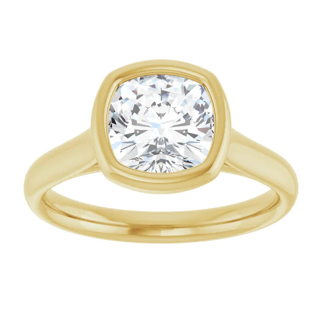 2 CT Bezel set Cushion Cut Diamond Solitaire Engagement Ring for women yellow gold