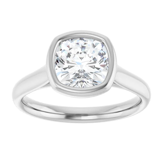 2 CT Bezel set Cushion Cut Diamond Solitaire Engagement Ring for women on white gold