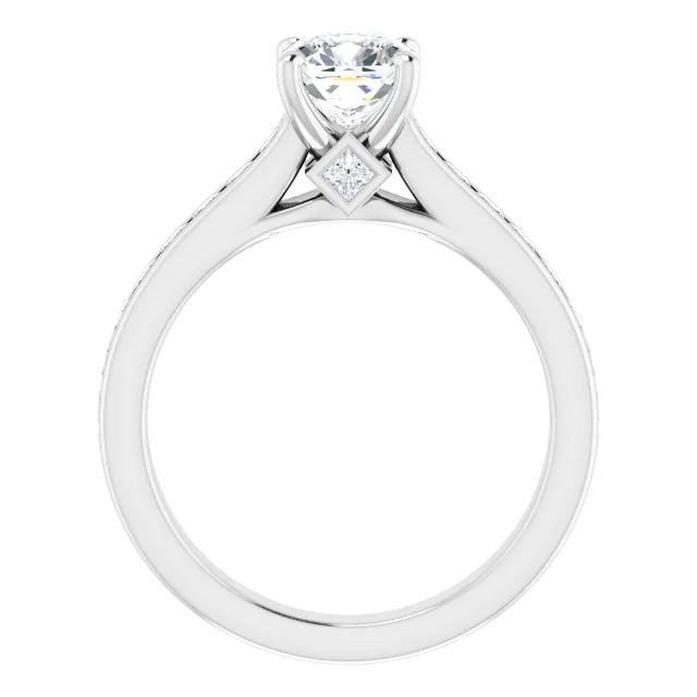 1 CT cushion cut accented shank Diamond engagement ring for women white gold showing under gallery