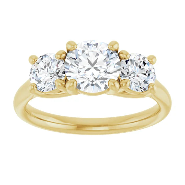 Three Stone Round Diamond engagement Ring on Yellow Gold