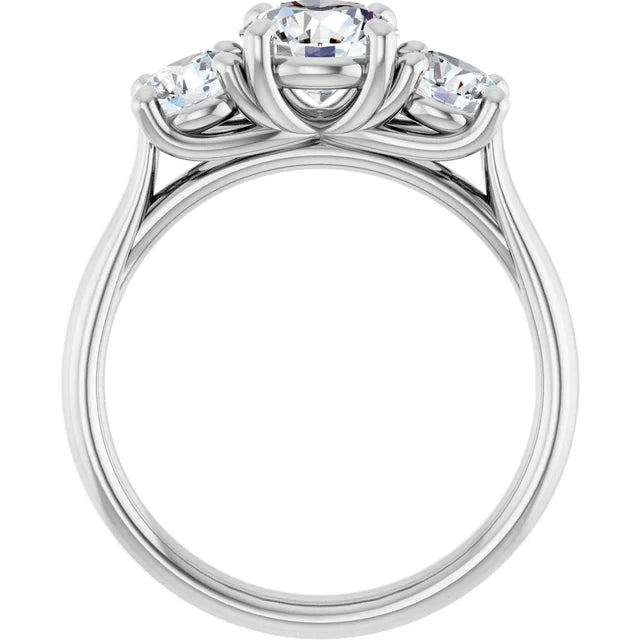 Three Stone Round Diamond engagement Ring on Platinum Showing under gallery